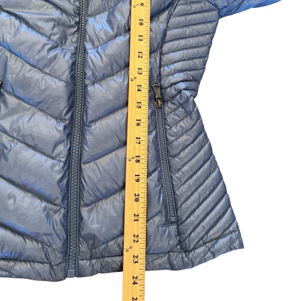 Calvin Klein Womens XS Metallic Blue Packable Premium Down Hooded Puffer Jacket